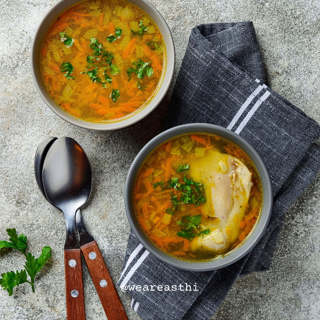 Simple broth with chicken and vegetables
