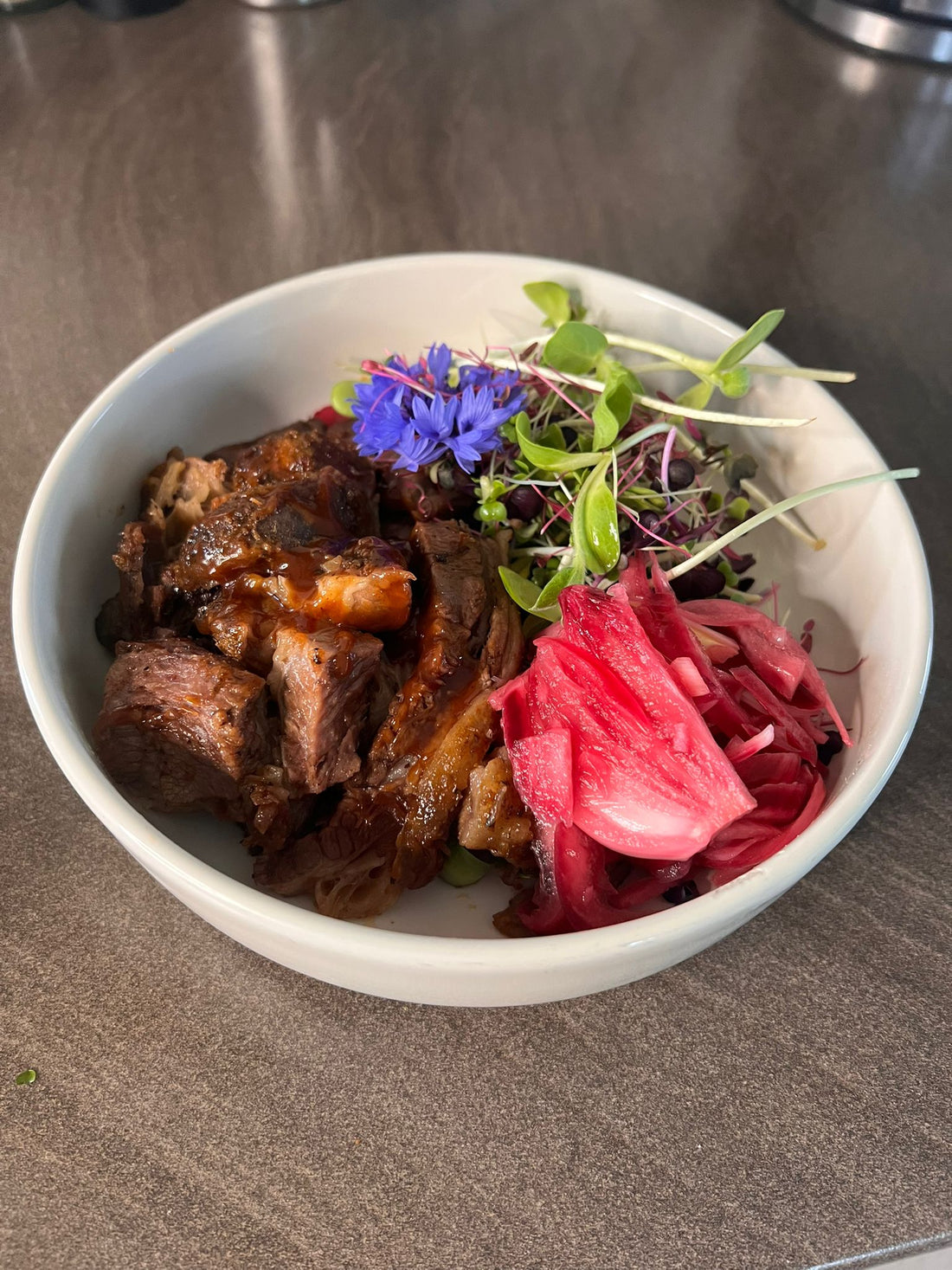 BBQ Beef brisket with pickled red onions