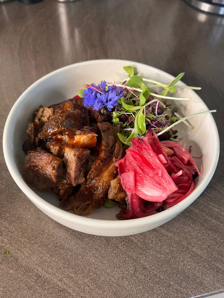 BBQ Beef brisket with pickled red onions